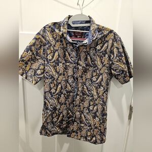 Consequence Paisley Floral Button Down Shirt Men’s Medium – Navy & Yellow